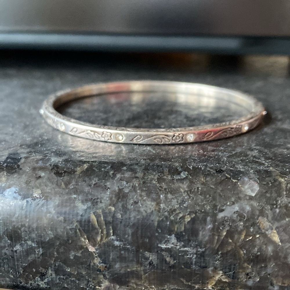 Brighton BOLD vintage silver etched slim bangle bracelet with Swarovski Crystals